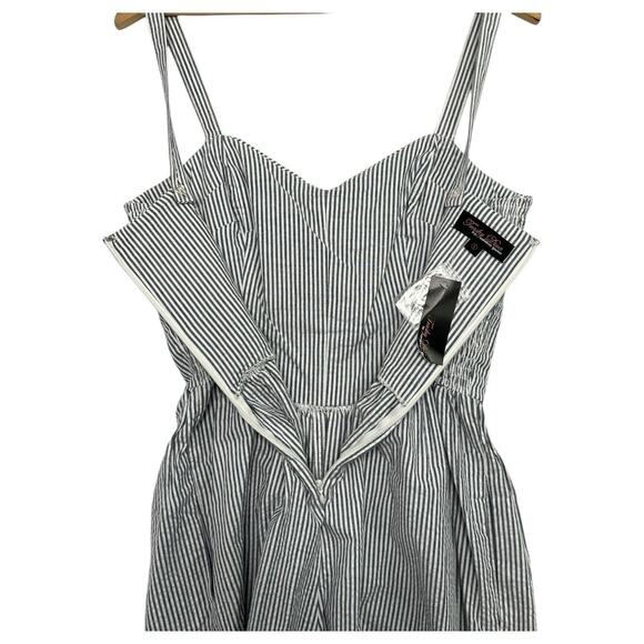 New Trashy Diva Romper Womens 8 Blue White Seersucker Pin Up Striped Retro 70s - Picture 3 of 14